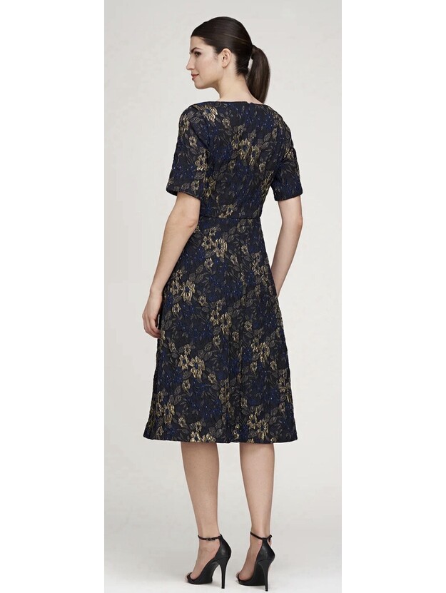 Js Collections Florence Jacquard Floral Dress Size 8 Deep Navy/Gold Nwt $498 — image 2 of 8